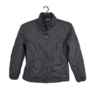 Womens Eddie Bauer Black Quilted Jacket Polyester Full Zip Pockets Size L